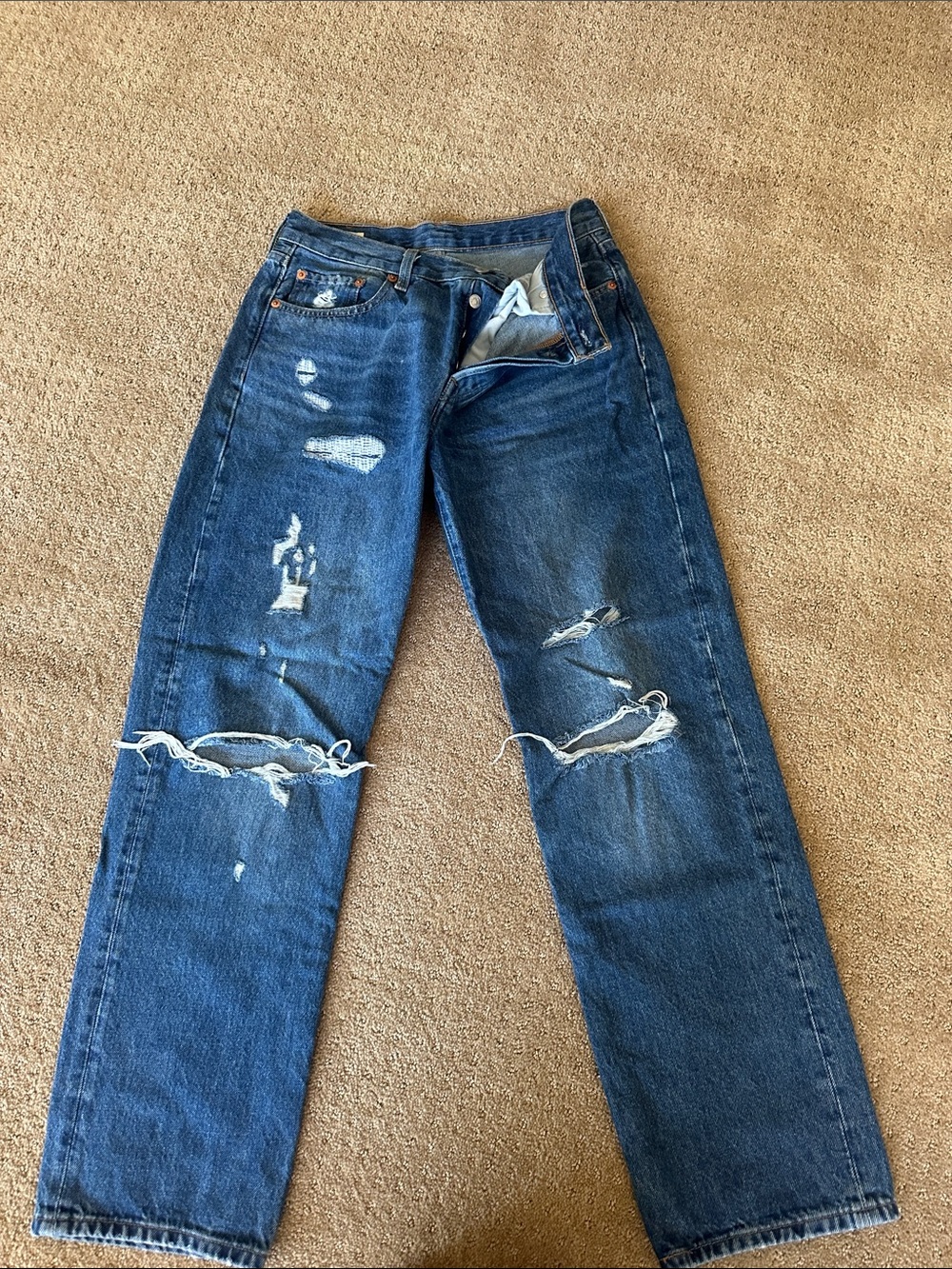 Levi's Distressed Dark Blue Straight Leg Jeans